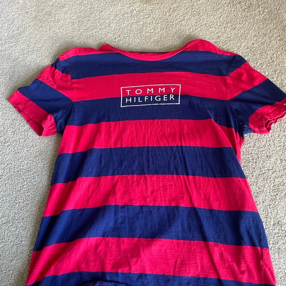 Tommy Hilfiger Navy and Red Striped Tee